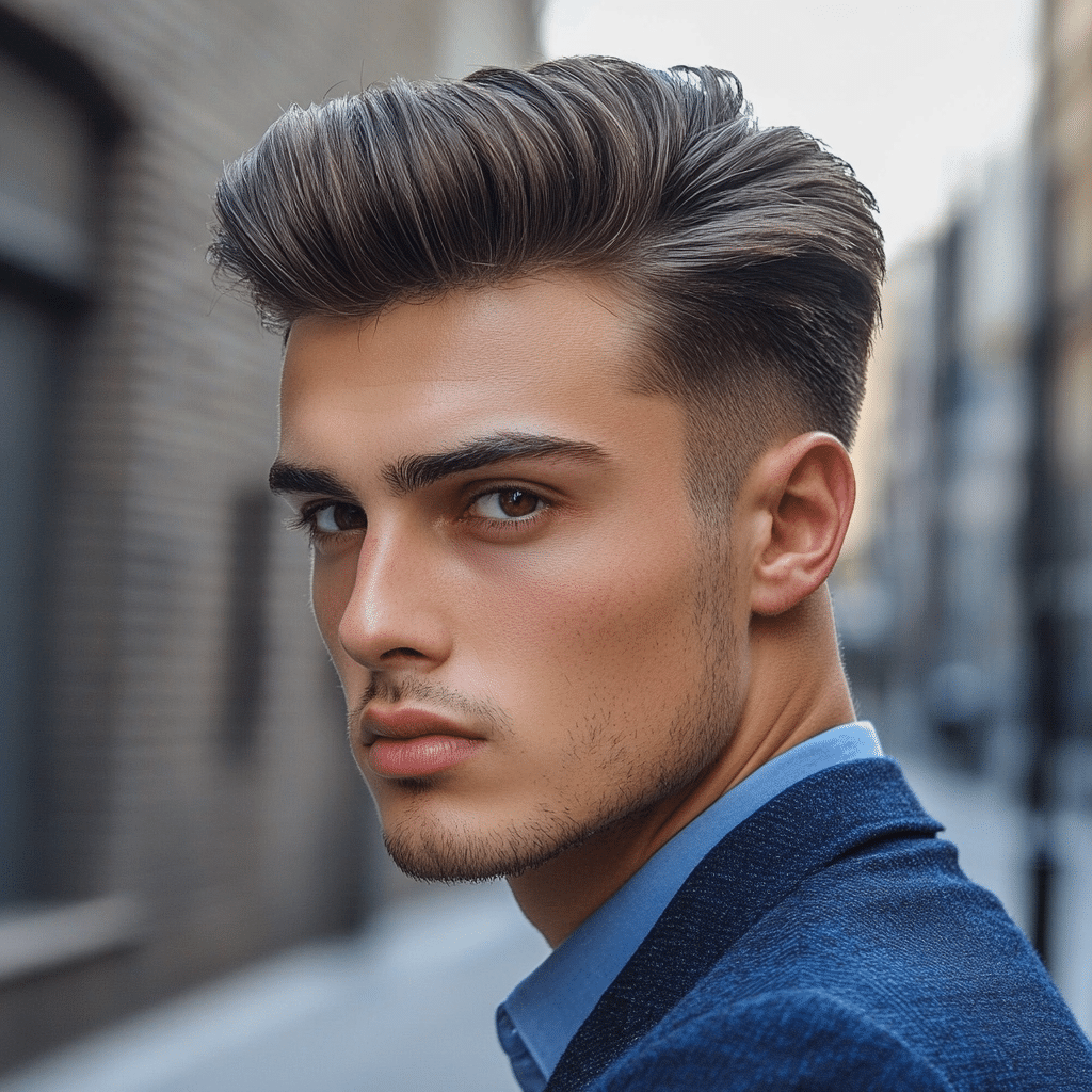 khaoula0921_A_MALE_Short_Pompadour_with_Taper_Fade_A_sleek_va_4d1b1854-e97c-4290-9a99-3092b427a6f5_3 15 Modern Short Hairstyles and Haircuts For Men