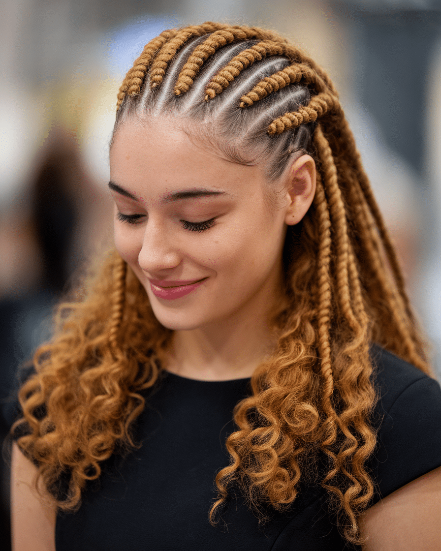 a-medium-shot-of-a-young-female-woman-wi_ECKmFDouRJqit5kTSBIEkQ_rvNpd8TUSdSxoDdFSjqygg Top 25 Stunning Braids Hairstyles: Black Cornrows with Curls