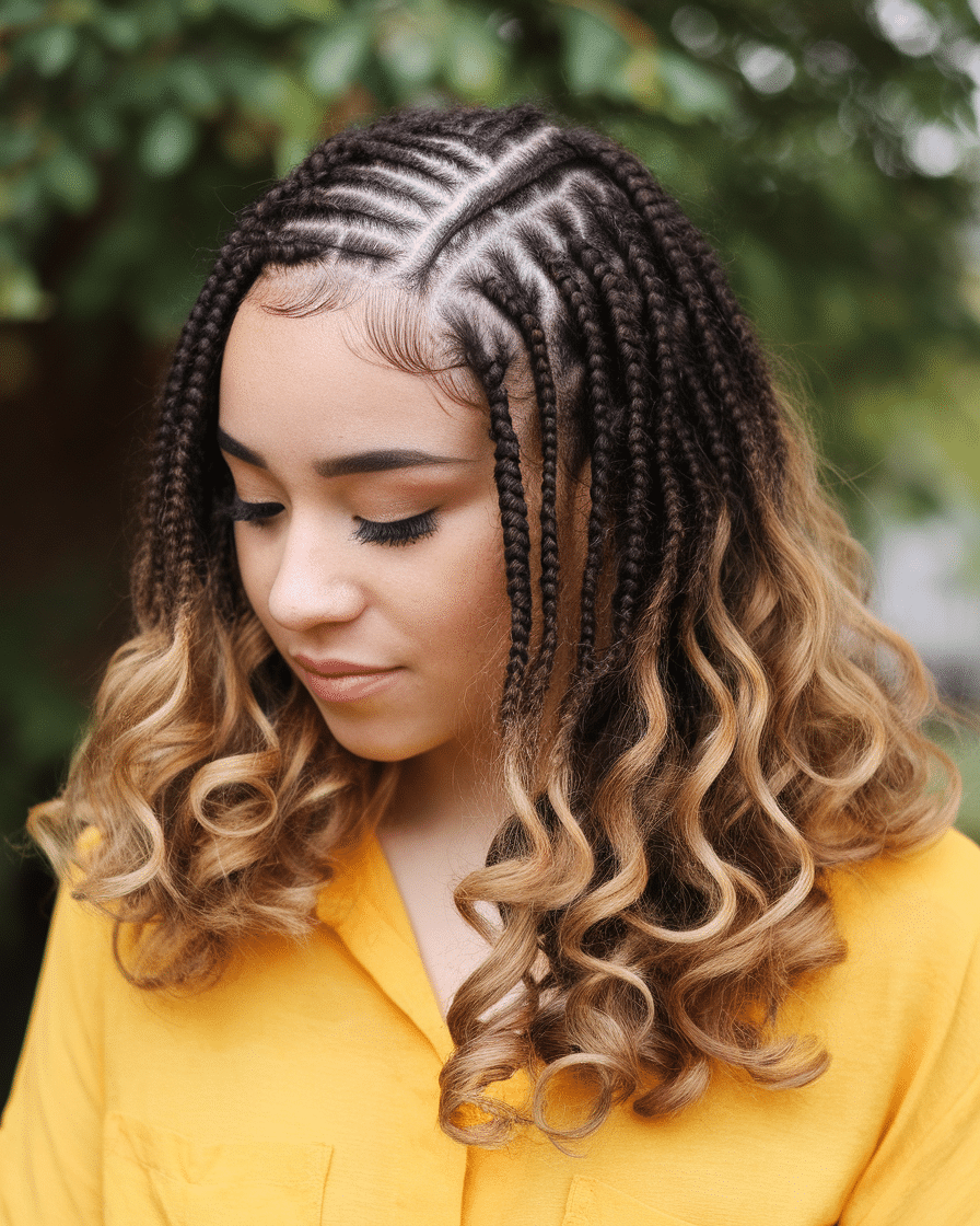 a-medium-shot-of-a-young-female-woman-wi_QNU4BJhMQ62qIXDKUkmBtw_gD9qZzW1TSG36sPUpT51rg Top 25 Stunning Braids Hairstyles: Black Cornrows with Curls