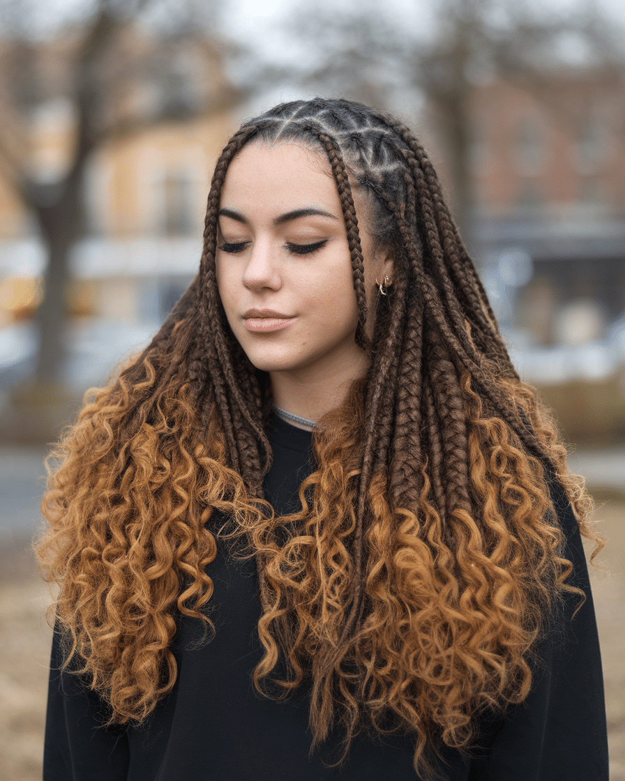 a-photo-of-a-young-female-woman-with-tri_hKh7uL6gSVqrJLj8-tm5yg_T_9kvnGhS5-DSgVPkM2Lyw Top 25 Stunning Braids Hairstyles: Black Cornrows with Curls