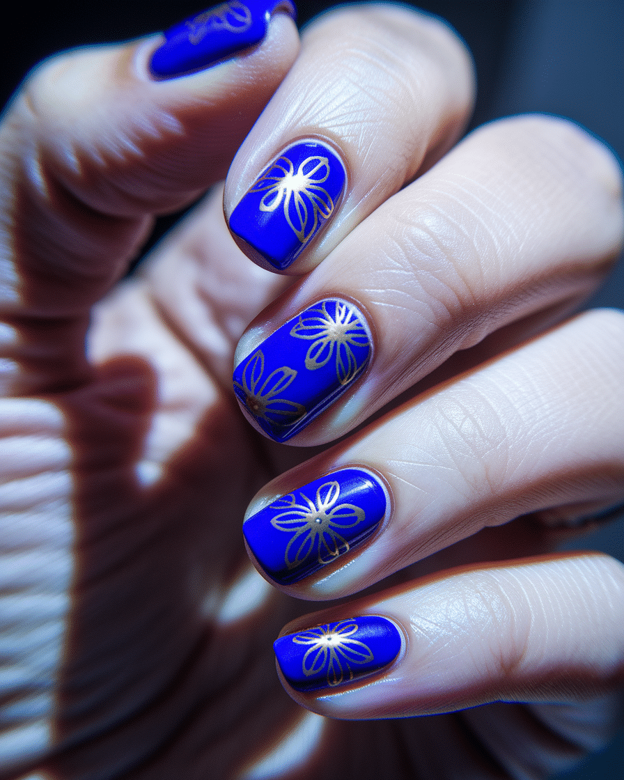 Elegant Floral Nail Designs That Shine with Gold Accents