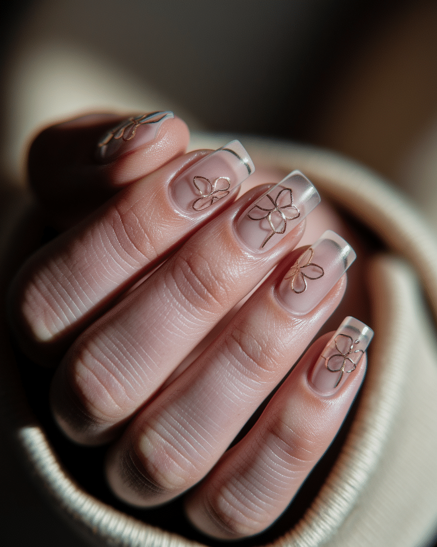 Elegant Floral Nail Designs That Shine with Gold Accents