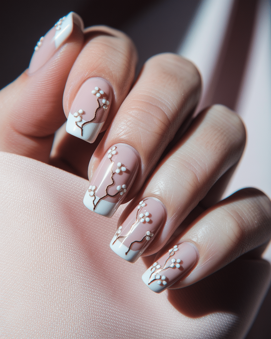 Elegant Floral Nail Designs That Shine with Gold Accents