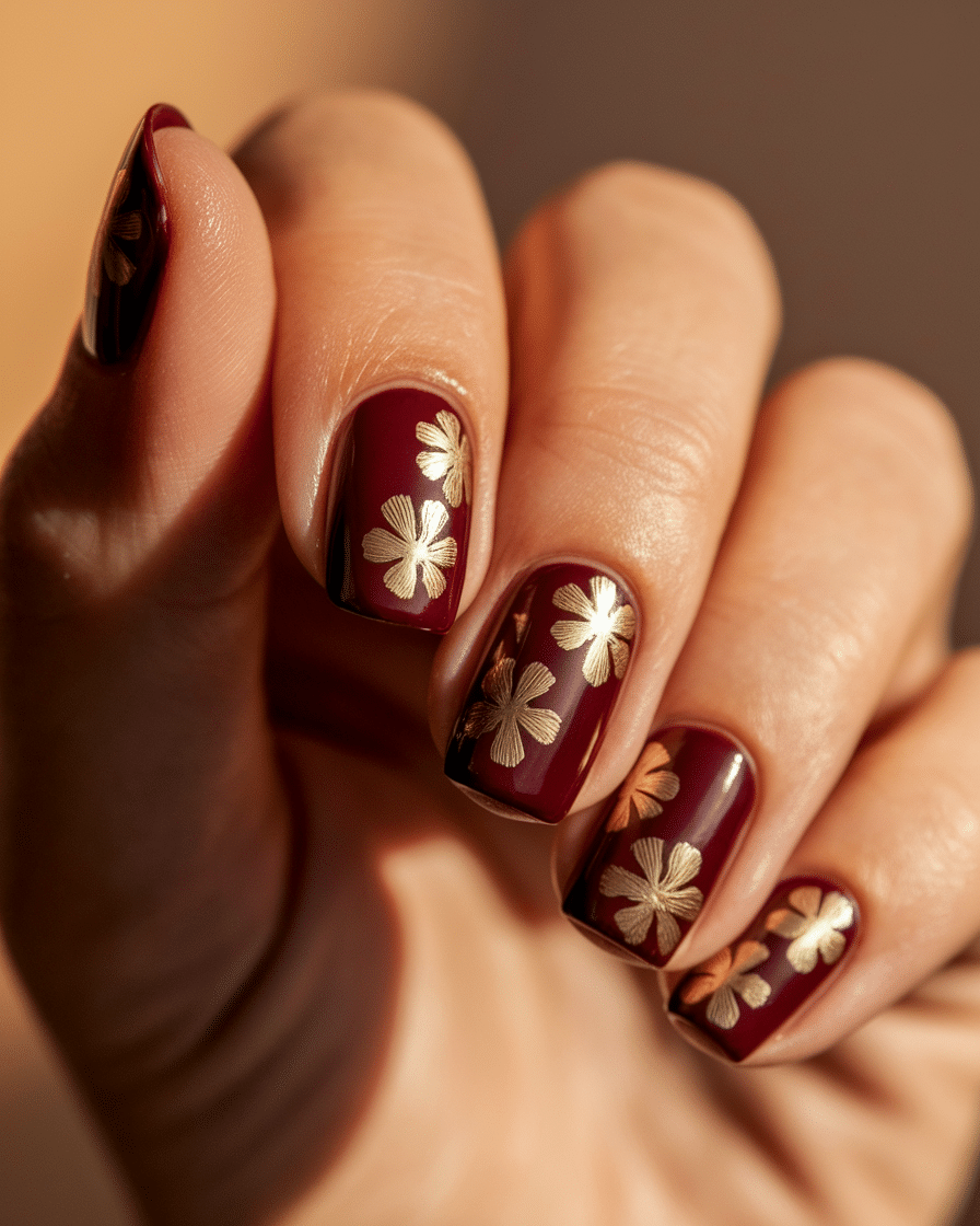 Elegant Floral Nail Designs That Shine with Gold Accents