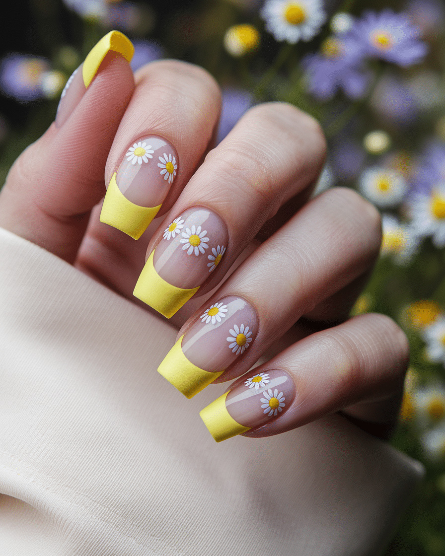 Embrace the Glow of Spring with Yellow French Flower Nails