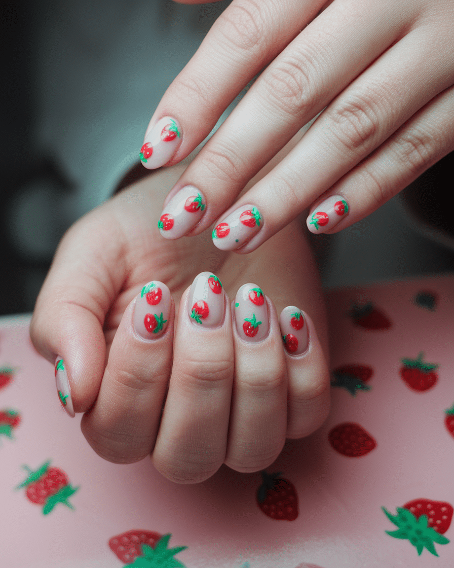 0005_4_a-photo-of-a-beautiful-hand-with-strawbe_kD3-HjP4Qgm5M_FjdwBbCA_Yn3BPoUdT3mkTY6g-SP7Kw Soft Spring Dreams: Cute and Simple Almond-Shaped Gel Nail Ideas to Try This Season