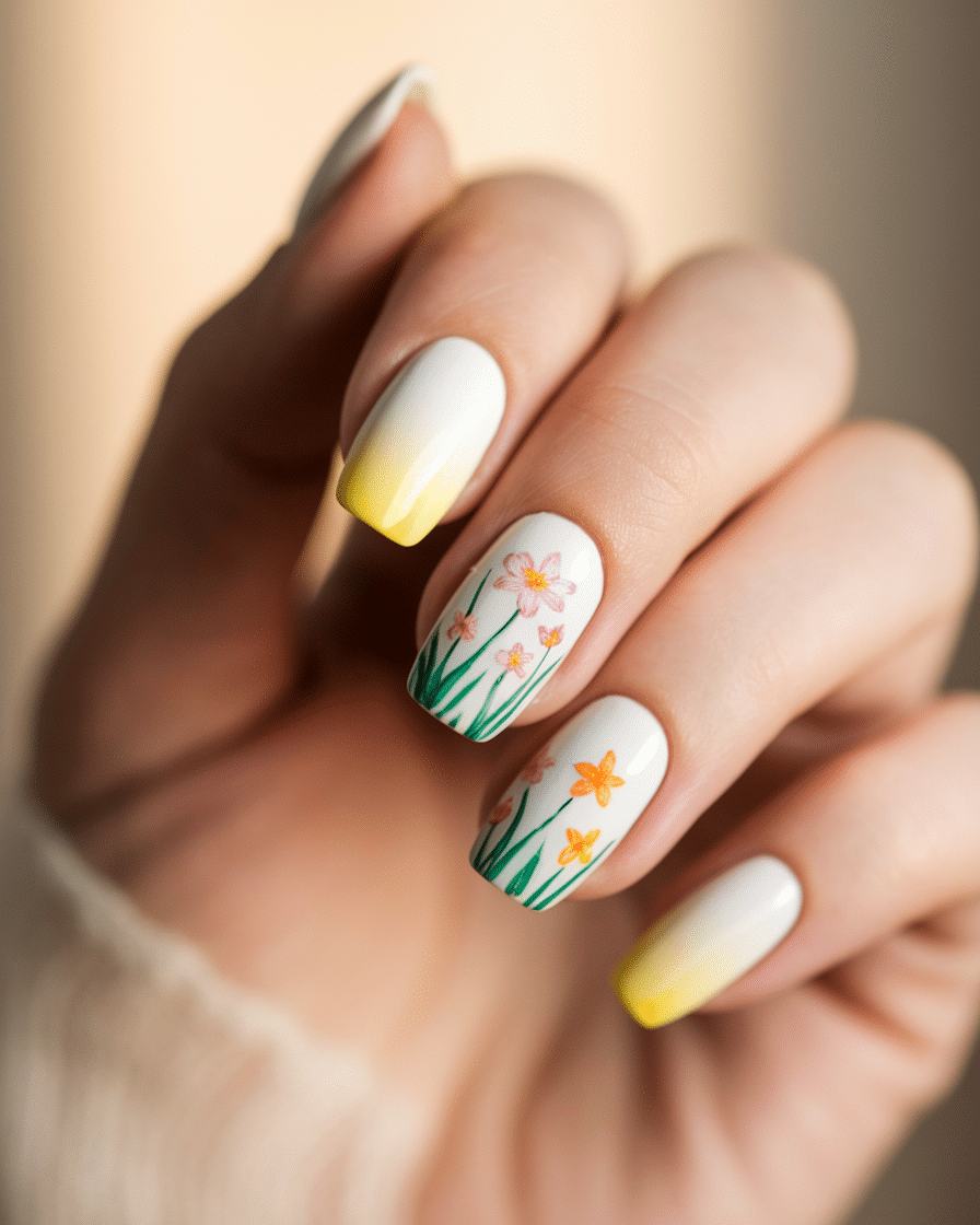 Embrace the Glow of Spring with Yellow French Flower Nails