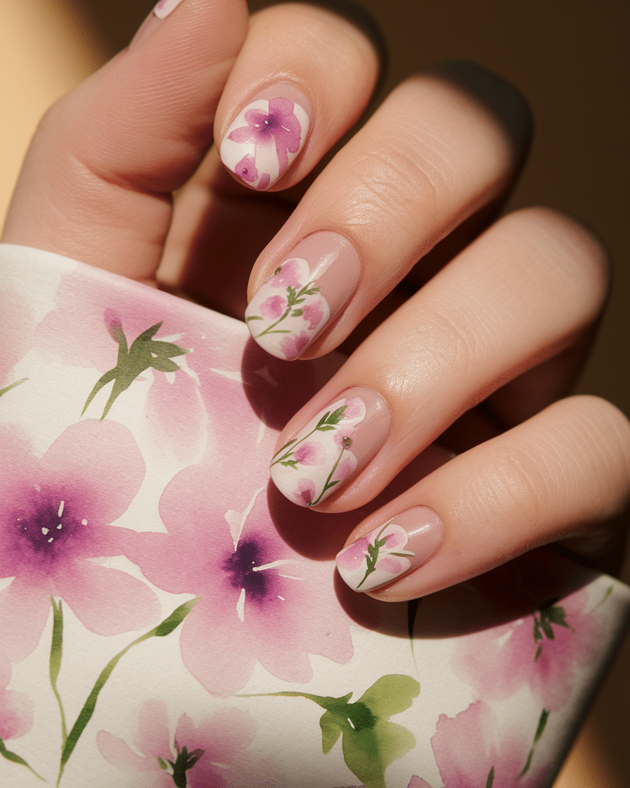 0006_2_a-close-up-photograph-of-a-beautiful-han_Plcdq8brTKSyjNaA8O8wPQ_b8mcfHtASD6vTlJ0byburg Bloom Into Summer: Why Floral Nails Will Always Be in Style