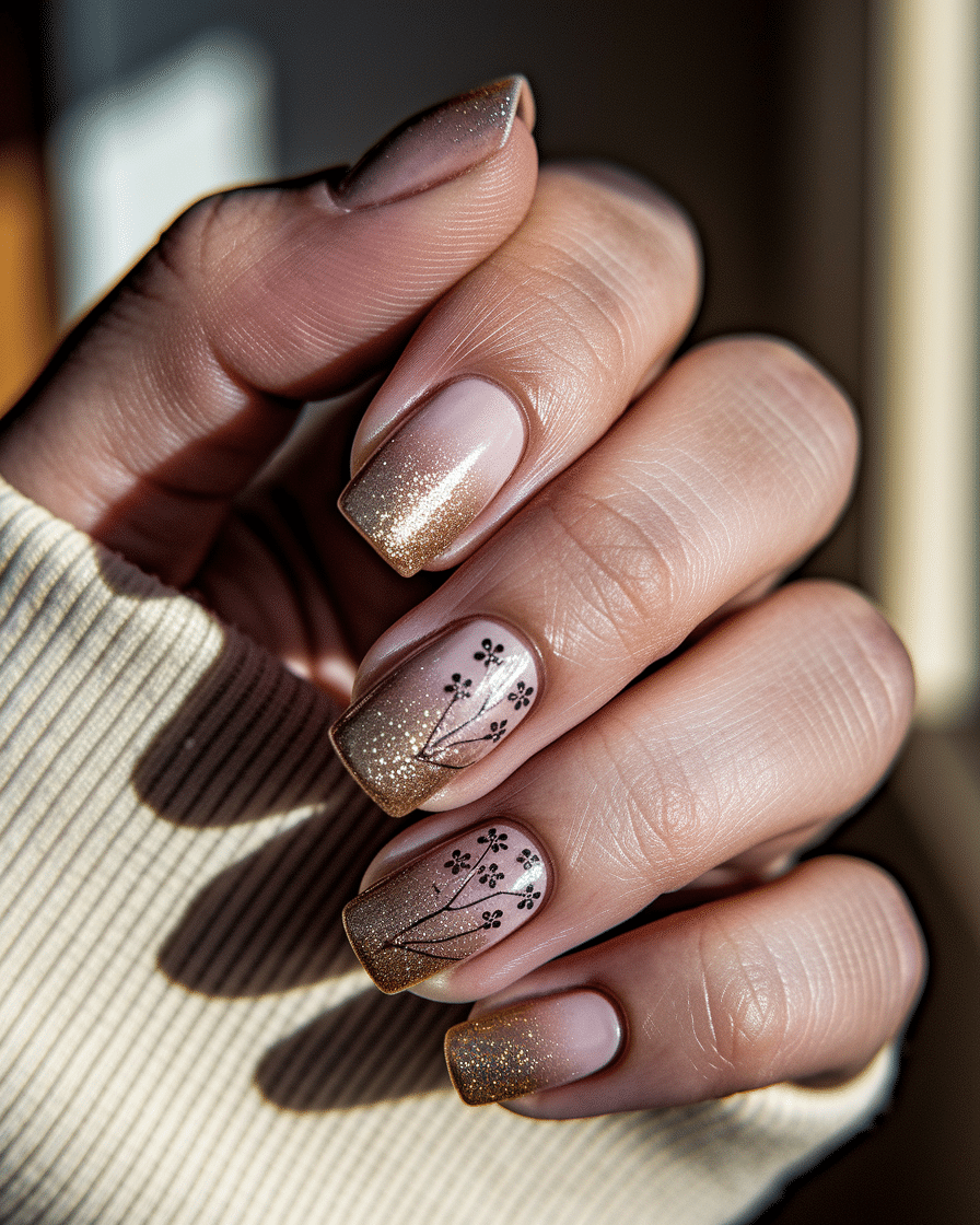 Elegant Floral Nail Designs That Shine with Gold Accents