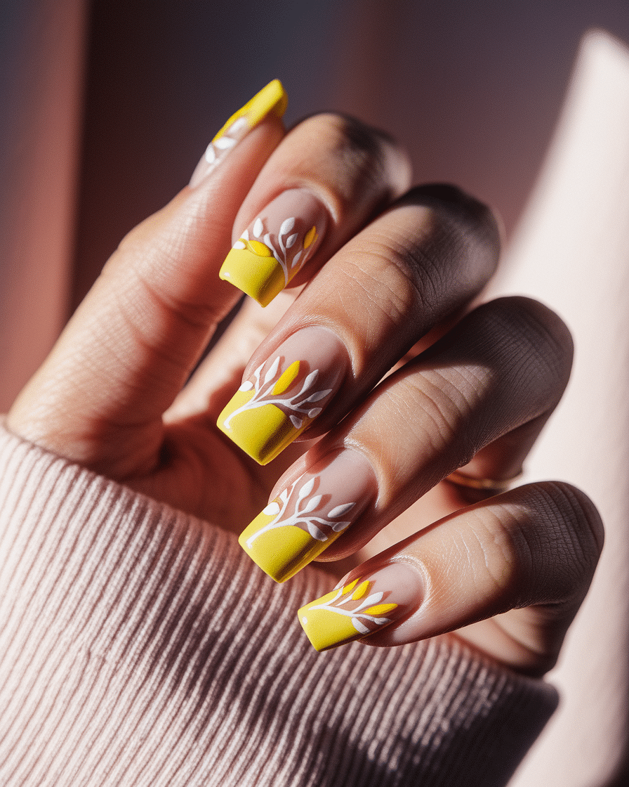 Embrace the Glow of Spring with Yellow French Flower Nails