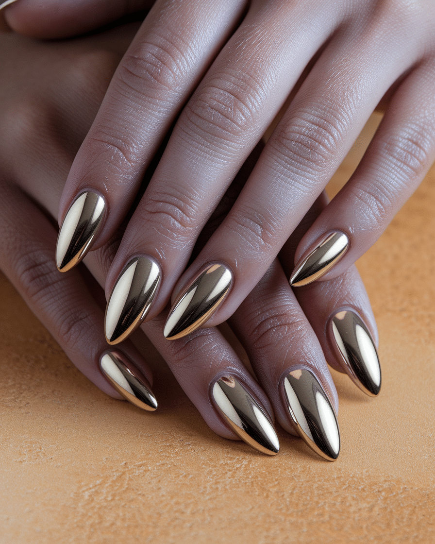 0008_2_a-close-up-photograph-captures-the-exqui_A2GDK__uSqm26ca3A2r6sg_gpLgKyJuSU25a6zYfS7Q2A The Allure of Metallic Elegance: Embracing Gold Chrome Almond Nails