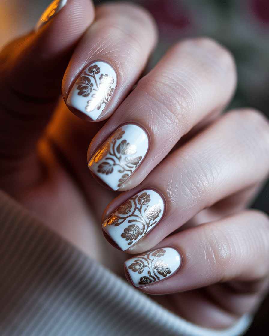 Elegant Floral Nail Designs That Shine with Gold Accents