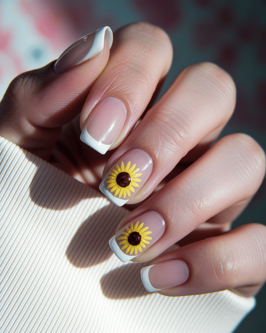 Embrace the Glow of Spring with Yellow French Flower Nails