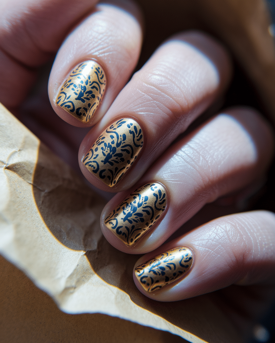 Elegant Floral Nail Designs That Shine with Gold Accents