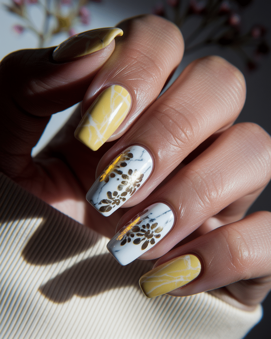 Embrace the Glow of Spring with Yellow French Flower Nails