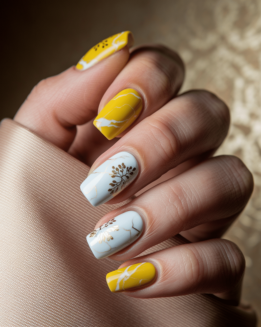 Embrace the Glow of Spring with Yellow French Flower Nails
