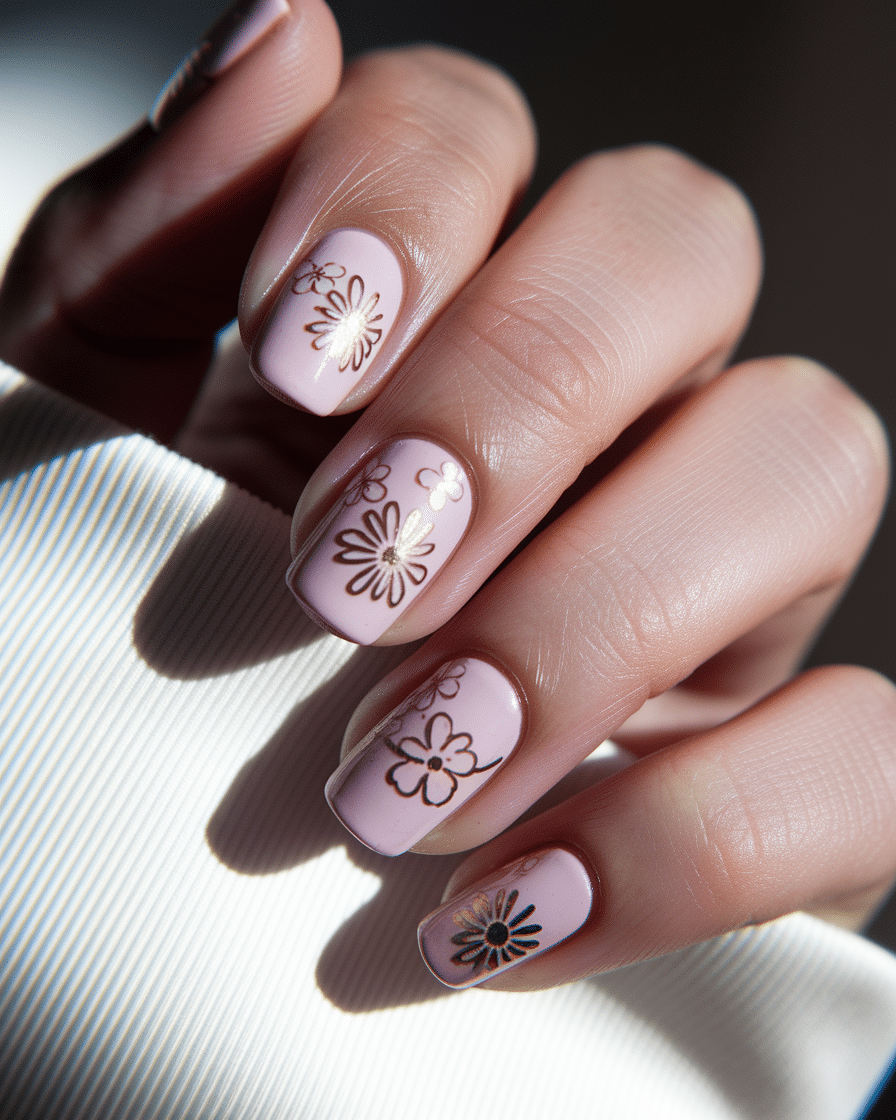 Elegant Floral Nail Designs That Shine with Gold Accents