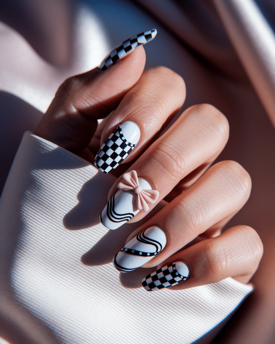 Elegant Nail Trends for 2025: Embracing Black Polka Dots, Bows, and Almond Shapes