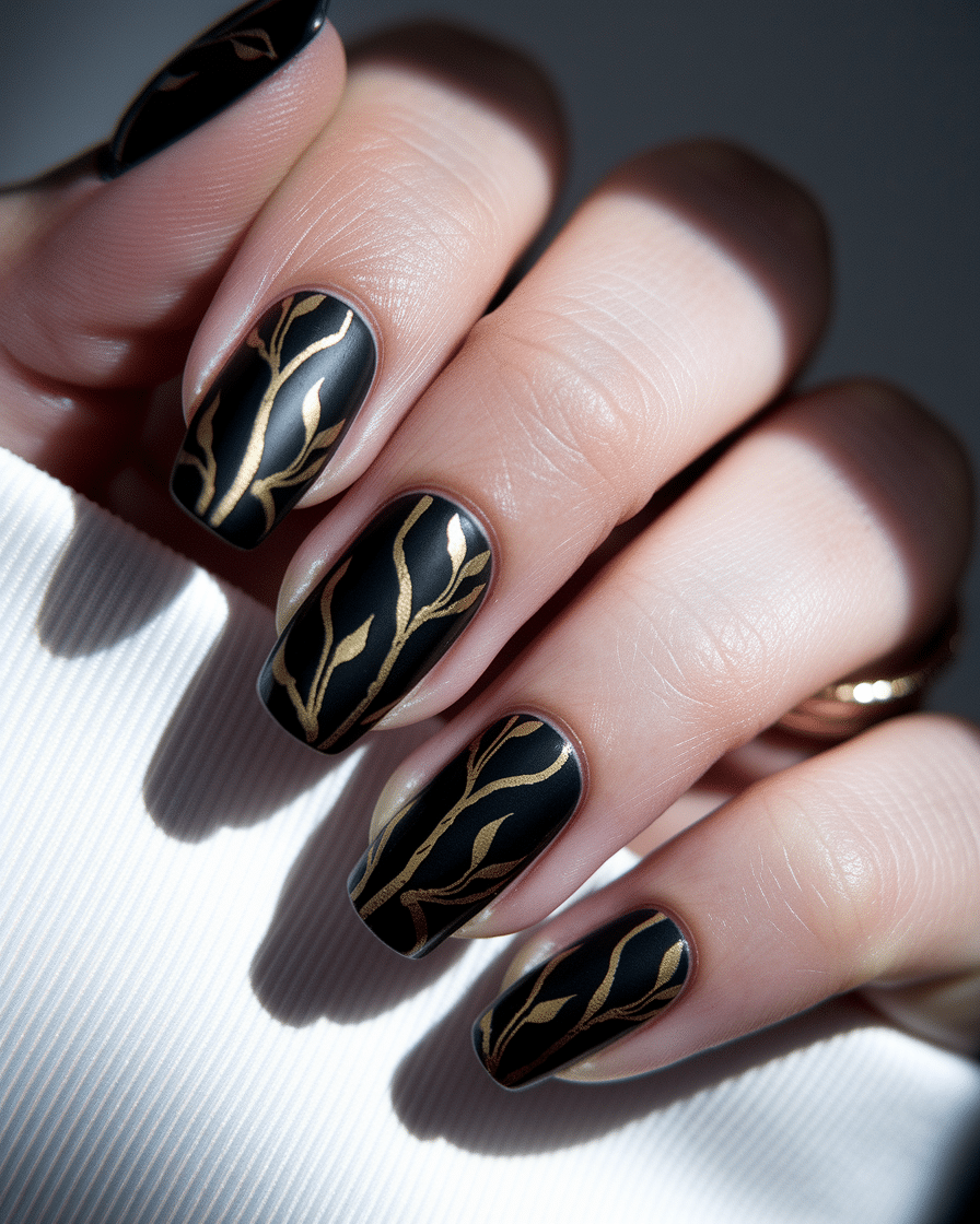 Elegant Floral Nail Designs That Shine with Gold Accents