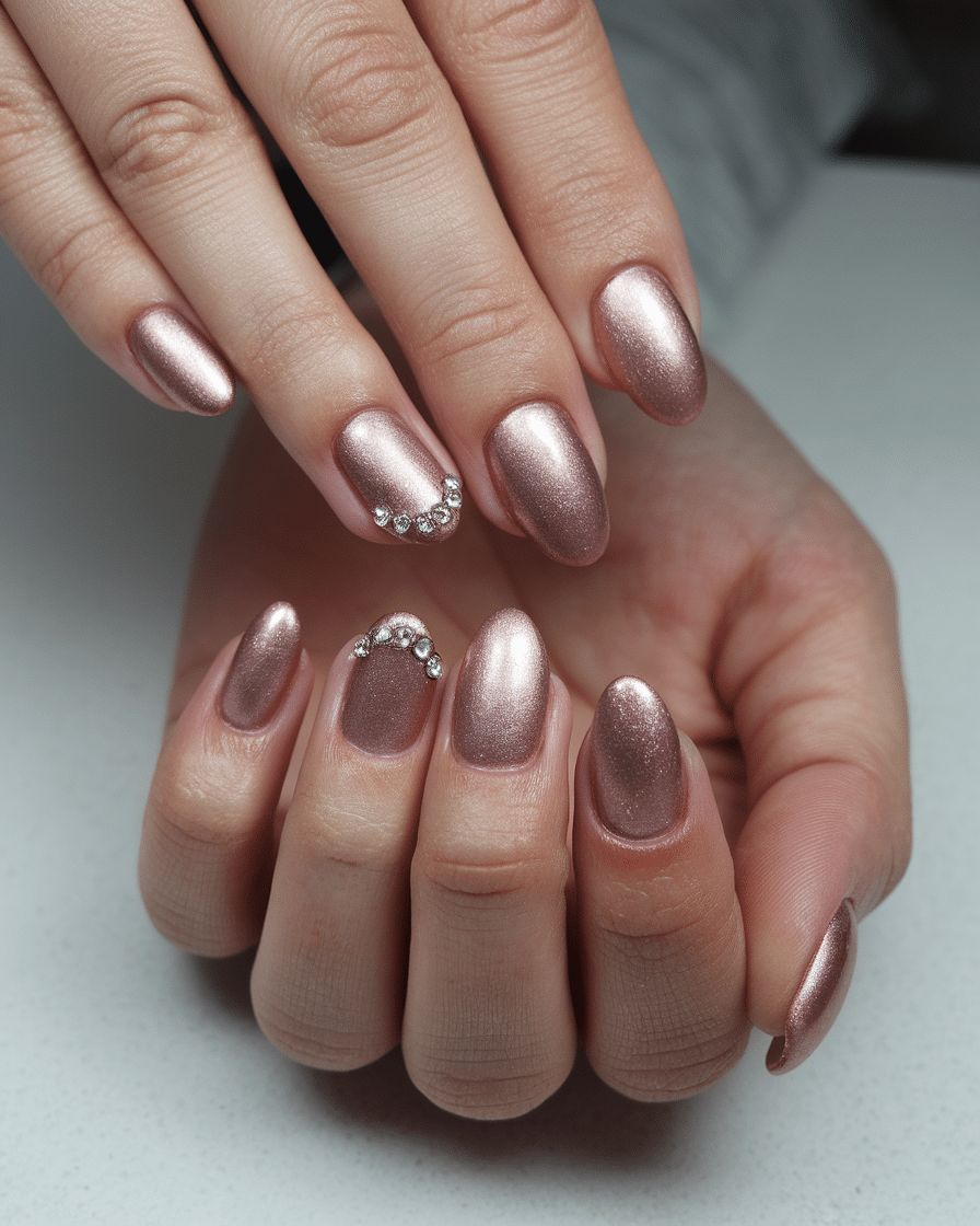 0012_3_a-photo-of-a-hand-with-rose-gold-shimmer_U2QKHS4_R02XHW6ntVK4Qw_1cvDZeAFSF6lmmhYnC_Ztg 18 Dreamy Spring Nail Color Ideas to Try in 2025