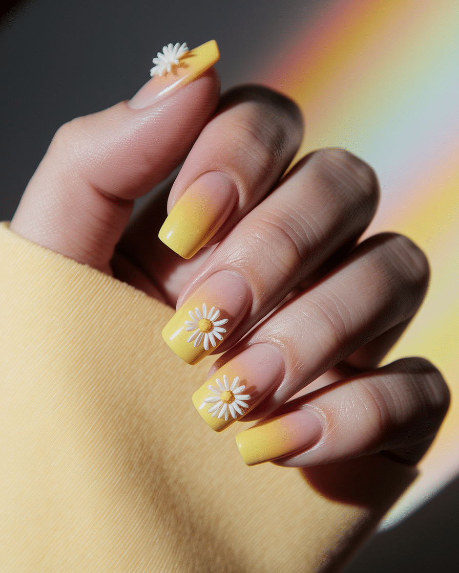 Embrace the Glow of Spring with Yellow French Flower Nails