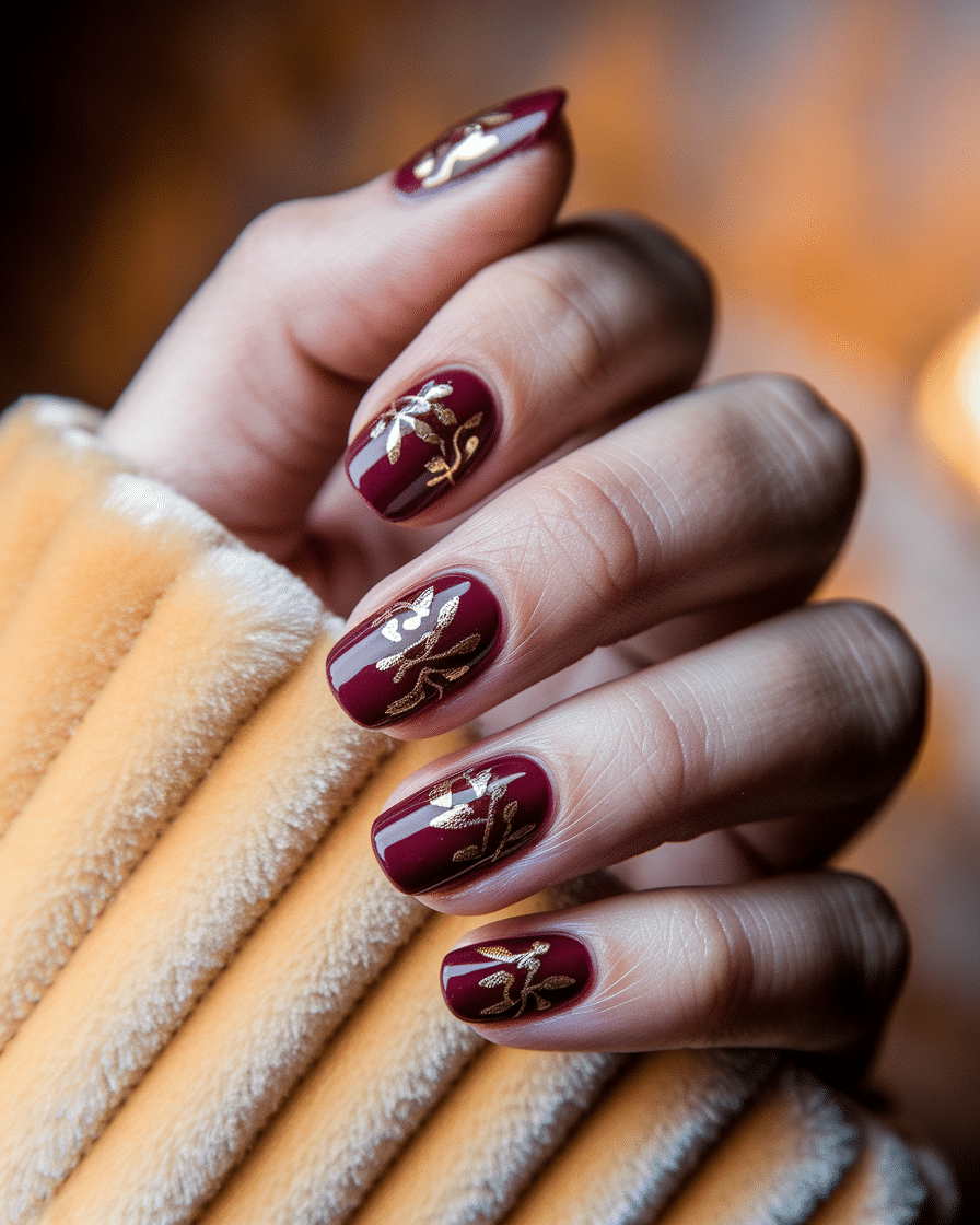 0013_2_a-close-up-photograph-captures-a-beautif_RiWjkxGdRba945Mzm2tycQ__m6a-YfwR-WfndcP0Yby4A Winter Nail Colors That Make a Statement: Burgundy and Gold Nails to Warm Up the Season