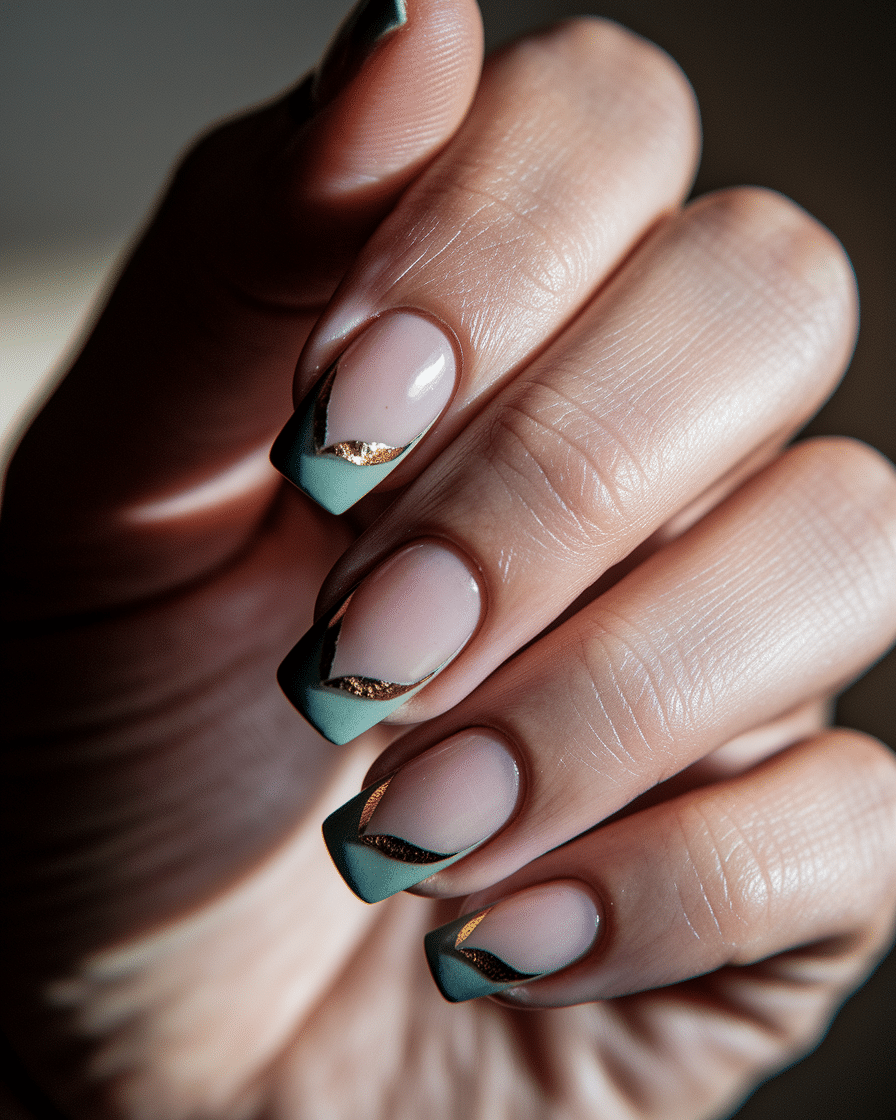 0013_3_a-close-up-photograph-of-a-beautifully-m_yLBs8jwzSu6xrPPLLYXBgQ_7cUCHYf0S1CR-0FMgVwfdQ Elegant and Earthy: The Rise of Soft Green French Nails with Glitter Accents in 2025