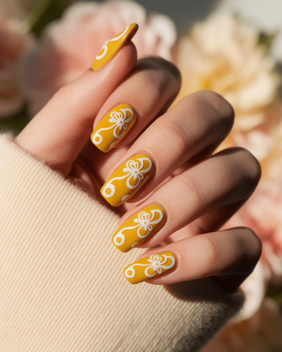Embrace the Glow of Spring with Yellow French Flower Nails