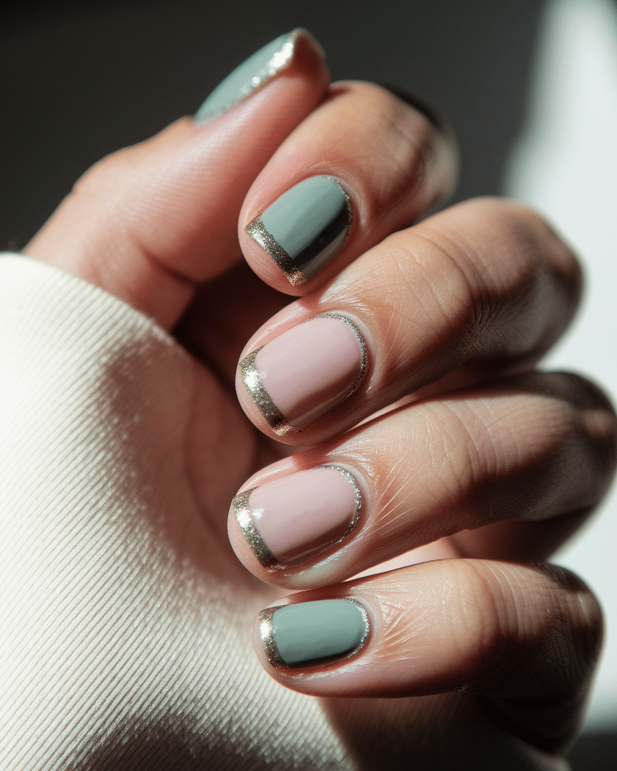0014_2_a-close-up-photograph-captures-the-intri_rkTGAJQ_R0uaVMHecumb3w_wr82gW6JRuSm0AQSoO5i4A Elegant and Earthy: The Rise of Soft Green French Nails with Glitter Accents in 2025