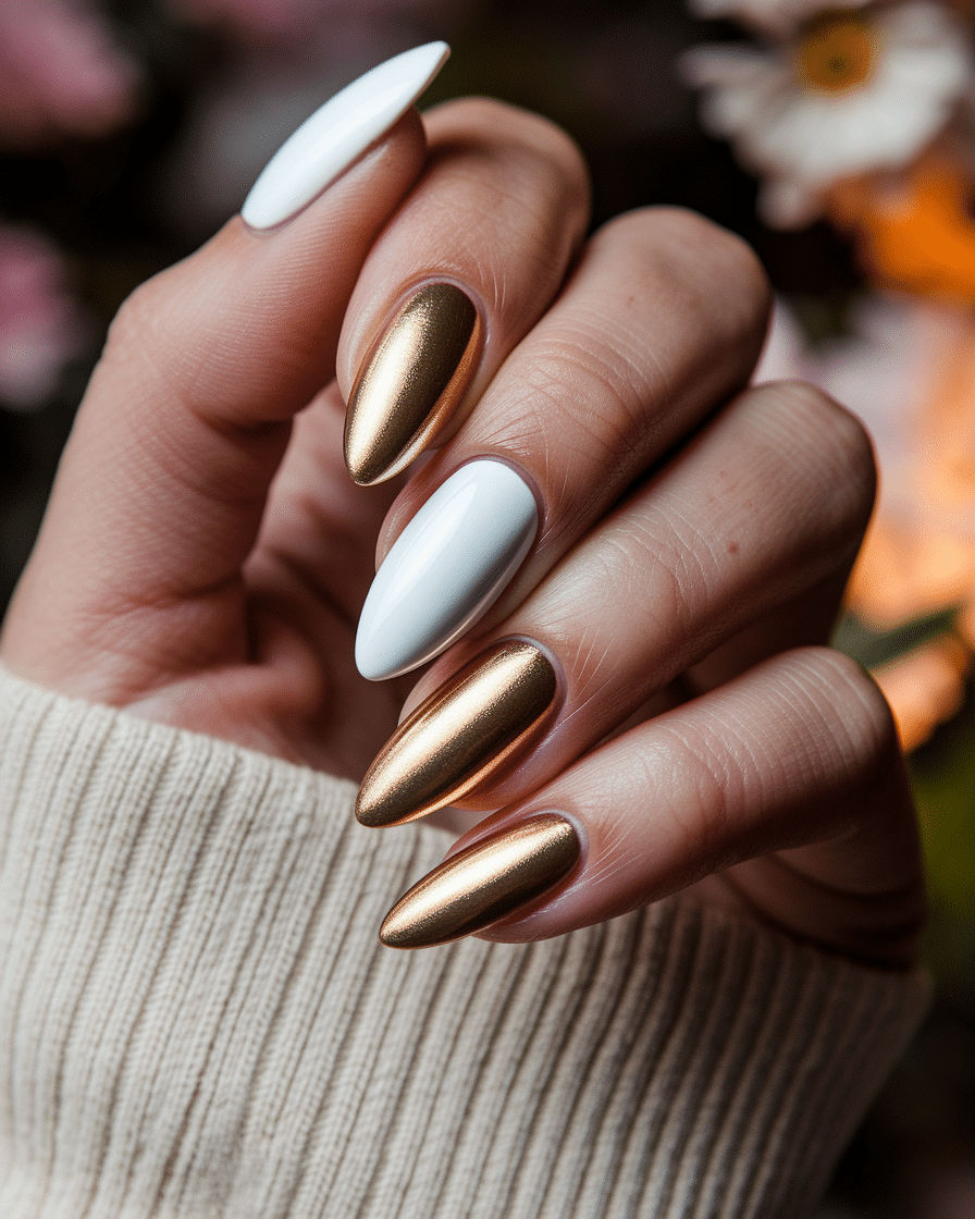 0014_3_a-close-up-photograph-of-a-beautiful-han_STjBJf-4Sc6lXC1vpA6zMg_ANPAS03WQSuRmADW19QC2w The Allure of Metallic Elegance: Embracing Gold Chrome Almond Nails