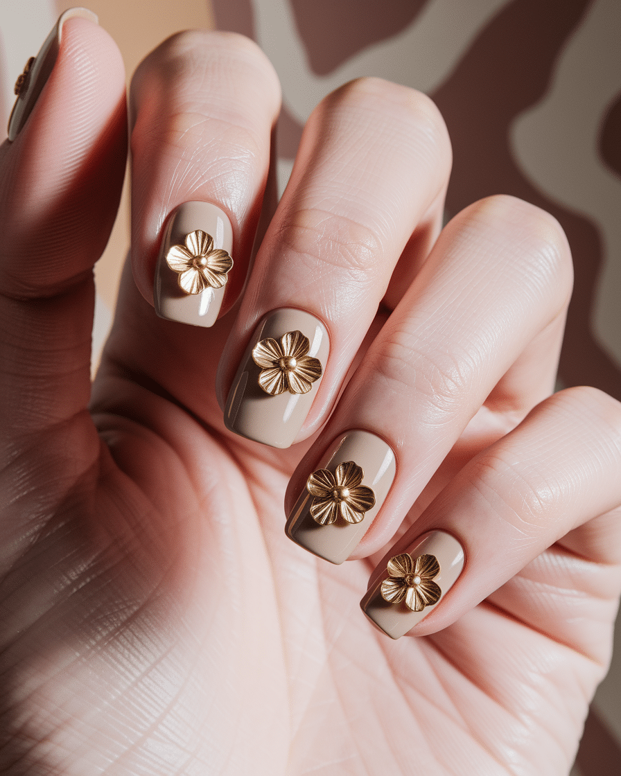 Elegant Floral Nail Designs That Shine with Gold Accents