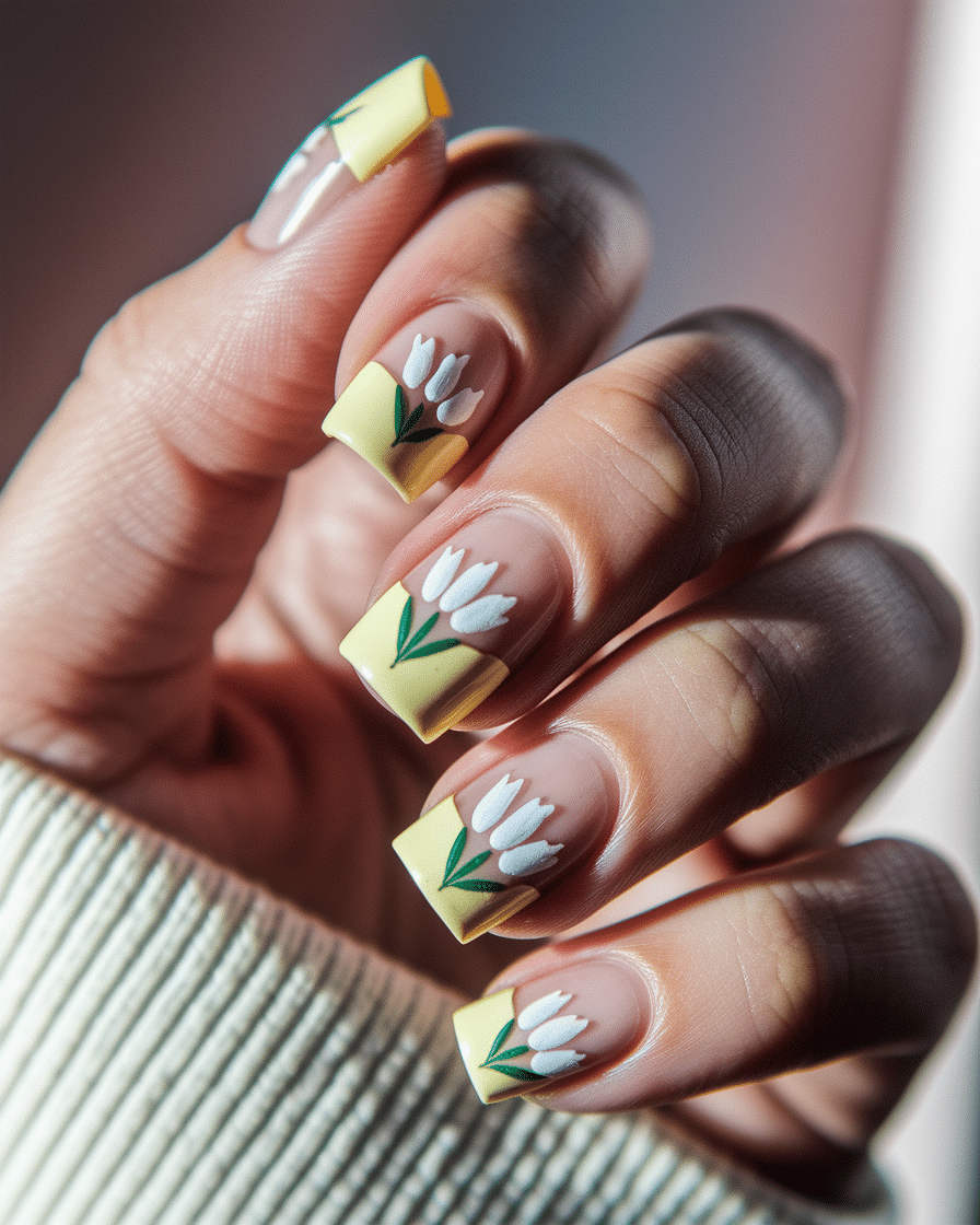 Embrace the Glow of Spring with Yellow French Flower Nails