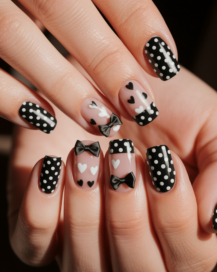 Elegant Nail Trends for 2025: Embracing Black Polka Dots, Bows, and Almond Shapes