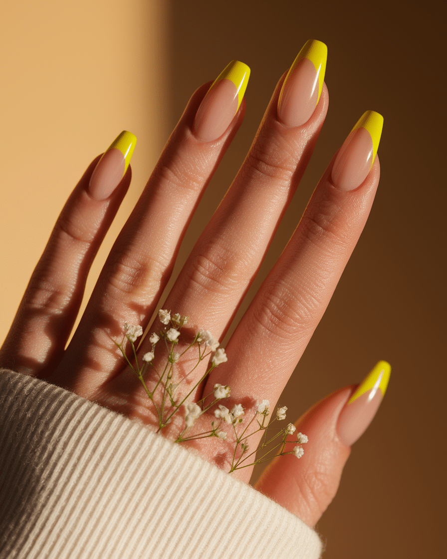 Embrace the Glow of Spring with Yellow French Flower Nails