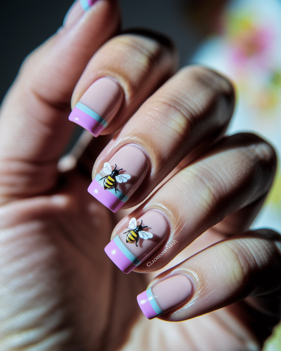 0018_3_a-close-up-photograph-captures-a-beautif_X5WSXjBpSb2eGEJv9xnauA_e8HarOrPRCyCz8WqeWpNrg Sweet Spring Nail Trends 2025: Pink Hues and Bee-Inspired Magic