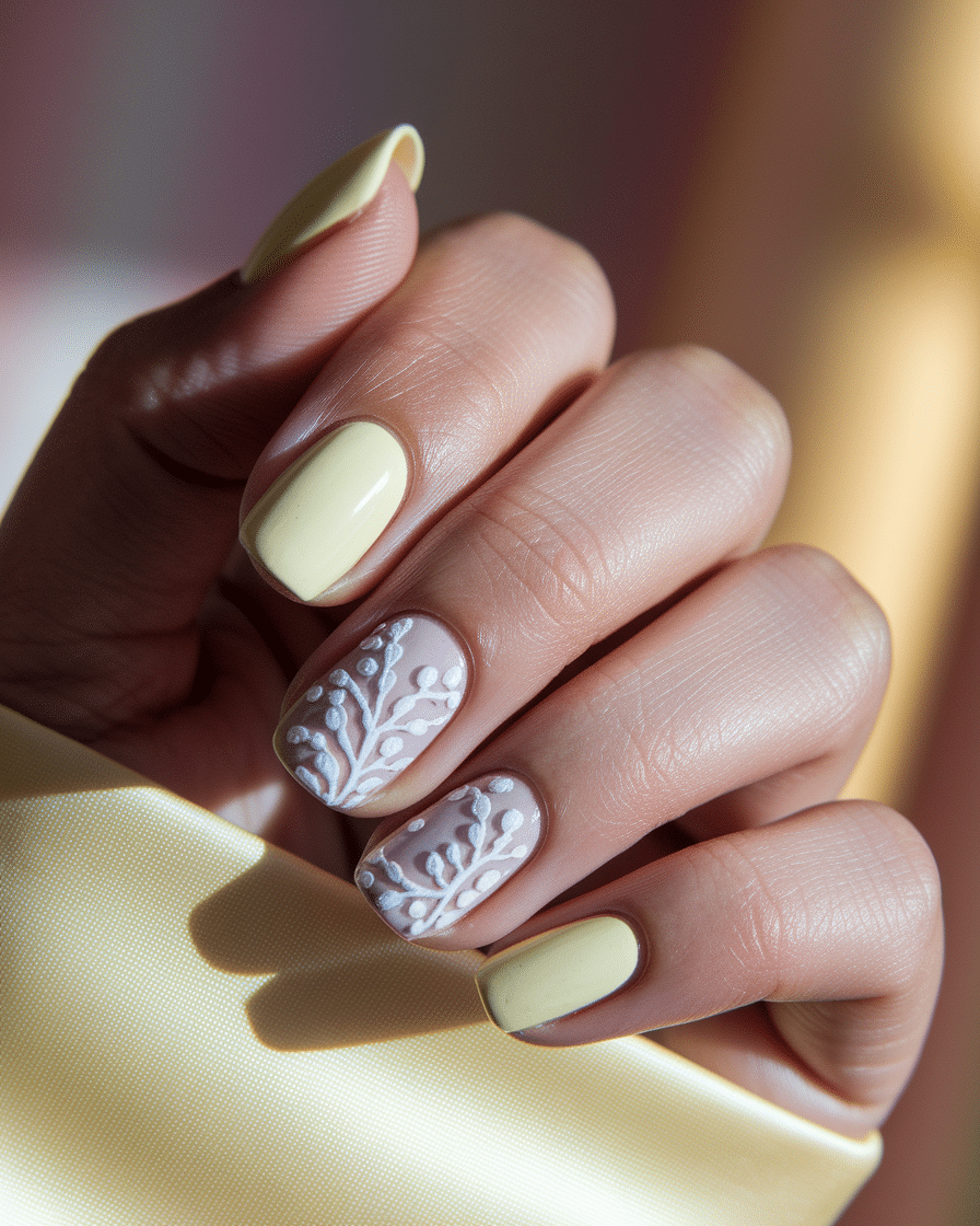 Embrace the Glow of Spring with Yellow French Flower Nails