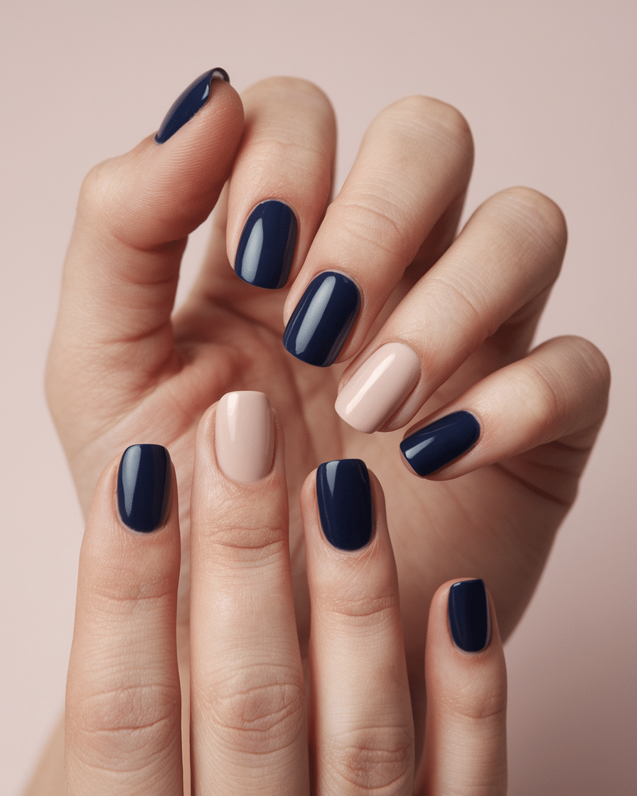 0018_4_a-photo-of-a-hand-with-navy-blue-and-nud_iHnZNxArQRKvzwGBCjEL8w_S1q1QhJAQ0Oa8w2Eo1Kdvw Glam in Every Shade: Why Navy Nails Are the Unexpected Star of Modern Manicures