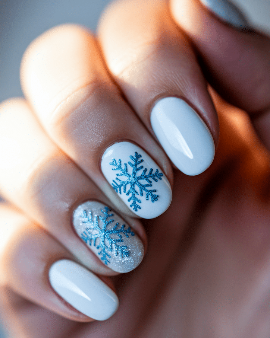 Winter Nail Designs with Blue and White for a Chic Seasonal Look