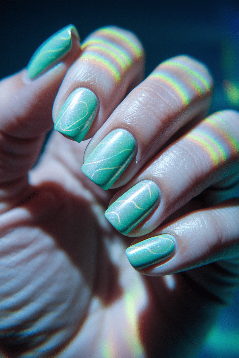 0001_2_a-close-up-photograph-captures-a-beautif_lIBq1JyLTxiWO4XftUYRrA_J3MKTNaFRNeAQr90uEo9lQ Blue and Green Nail Designs That Stand Out in Every Season