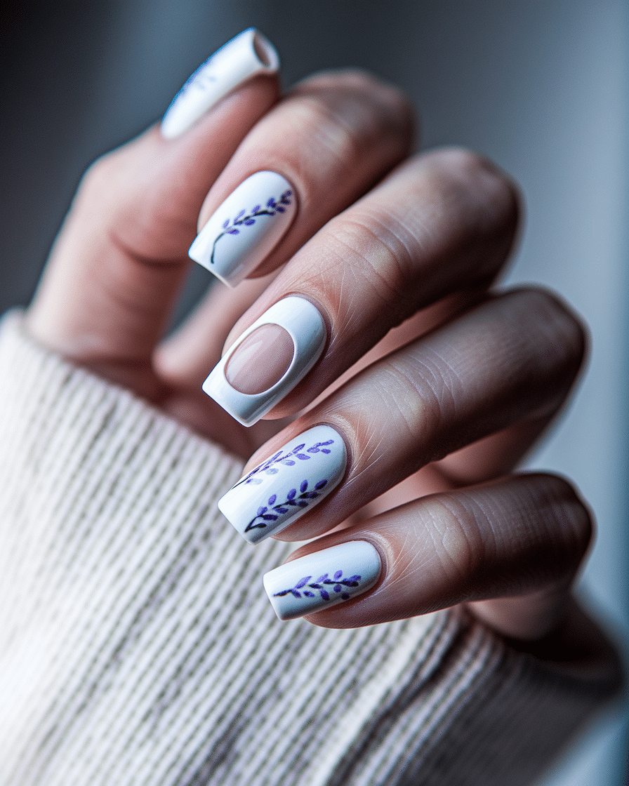 0001_2_a-close-up-photograph-of-a-beautiful-ele_LVHrC_0NQoWYXXVh6_vLkQ_V62AfhpZQEa2O1lfnN020w Elegant Nail Art Ideas Featuring Lavender and White for a Fresh, Feminine Look