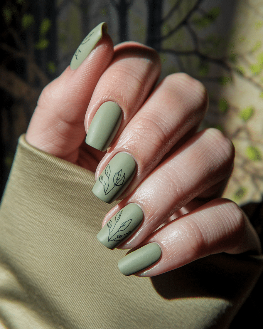 0002_3_a-close-up-photograph-captures-a-beautif_iYMUU-IZQ2q81HJ_Dpy2gQ_hGjWKlBBT3-tefGTmeoCDg Elegant Green Nail Designs with Subtle Floral Accents for a Soft Statement Look