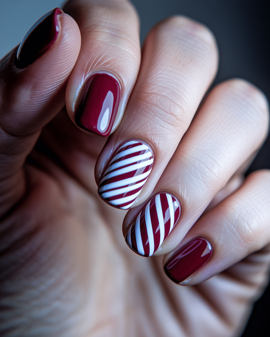 Elegant Winter Nail Inspiration with Burgundy and White