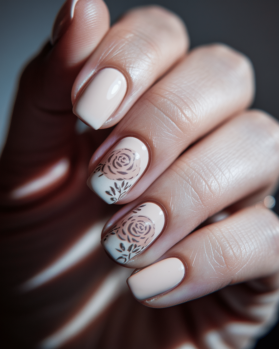 Chic Nude Floral Nail Designs for a Fresh and Feminine Look