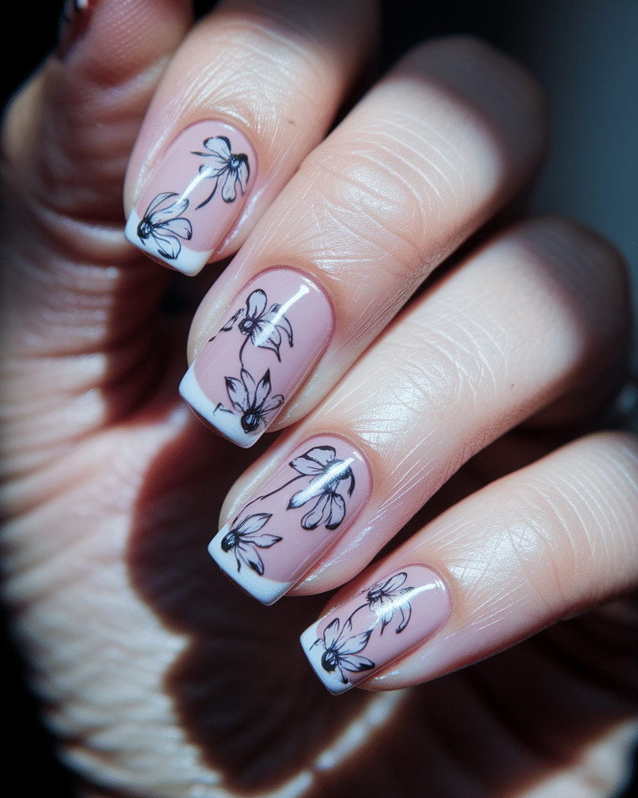 Elegant Floral French Nails for a Romantic Everyday Look