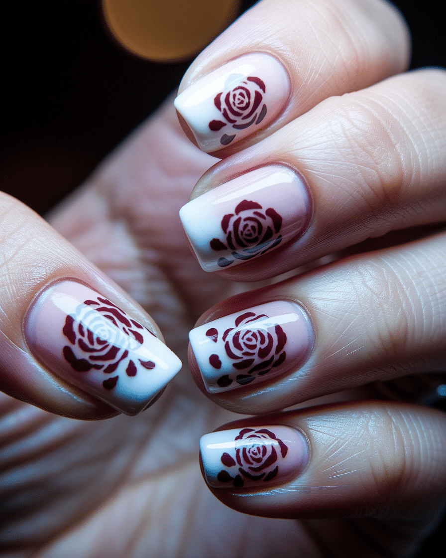 Romantic Floral Nail Designs for a Timeless French Tip Look