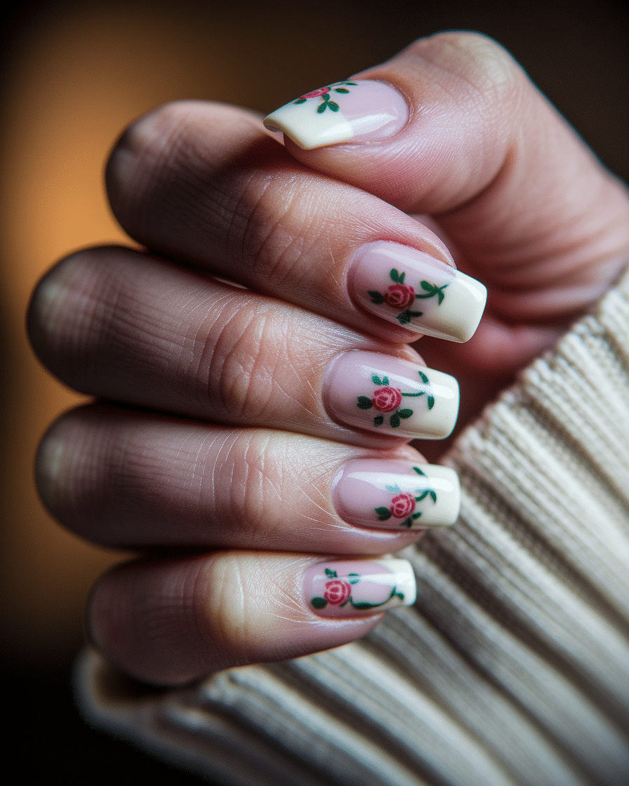 0005_3_a-close-up-photograph-captures-the-intri_vTebVHGTSDiB4FExU1fqkw_5OkXmE1ATyST2L4Ji9fKkQ Elegant Floral French Tip Nails That Add a Feminine Touch to Your Look