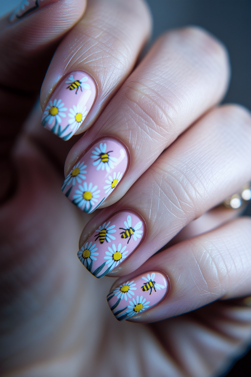 Elegant Nature-Inspired Nail Designs That Celebrate Bees and Honeycombs