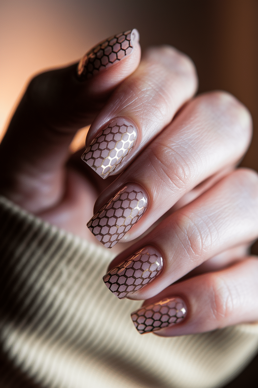 0007_2_a-close-up-photograph-of-a-beautifully-m_WlKLVf5VRMu3T_06Te4Uww__XVmGf_eSOydPbeNZJc7Vg Elegant Nature-Inspired Nail Designs That Celebrate Bees and Honeycombs