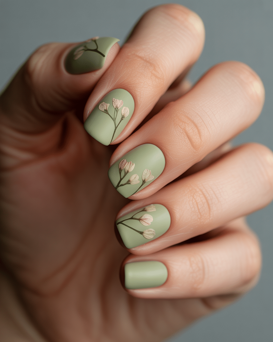 0009_1_a-close-up-studio-photograph-focuses-on-_-b-ZFCeeSfC5IR2y7bzWRw_sw0NIQIqQ1WubY48dhOo7Q_cover Embracing Natural Elegance: The Rise of Matte Green and Floral Nail Designs in 2025