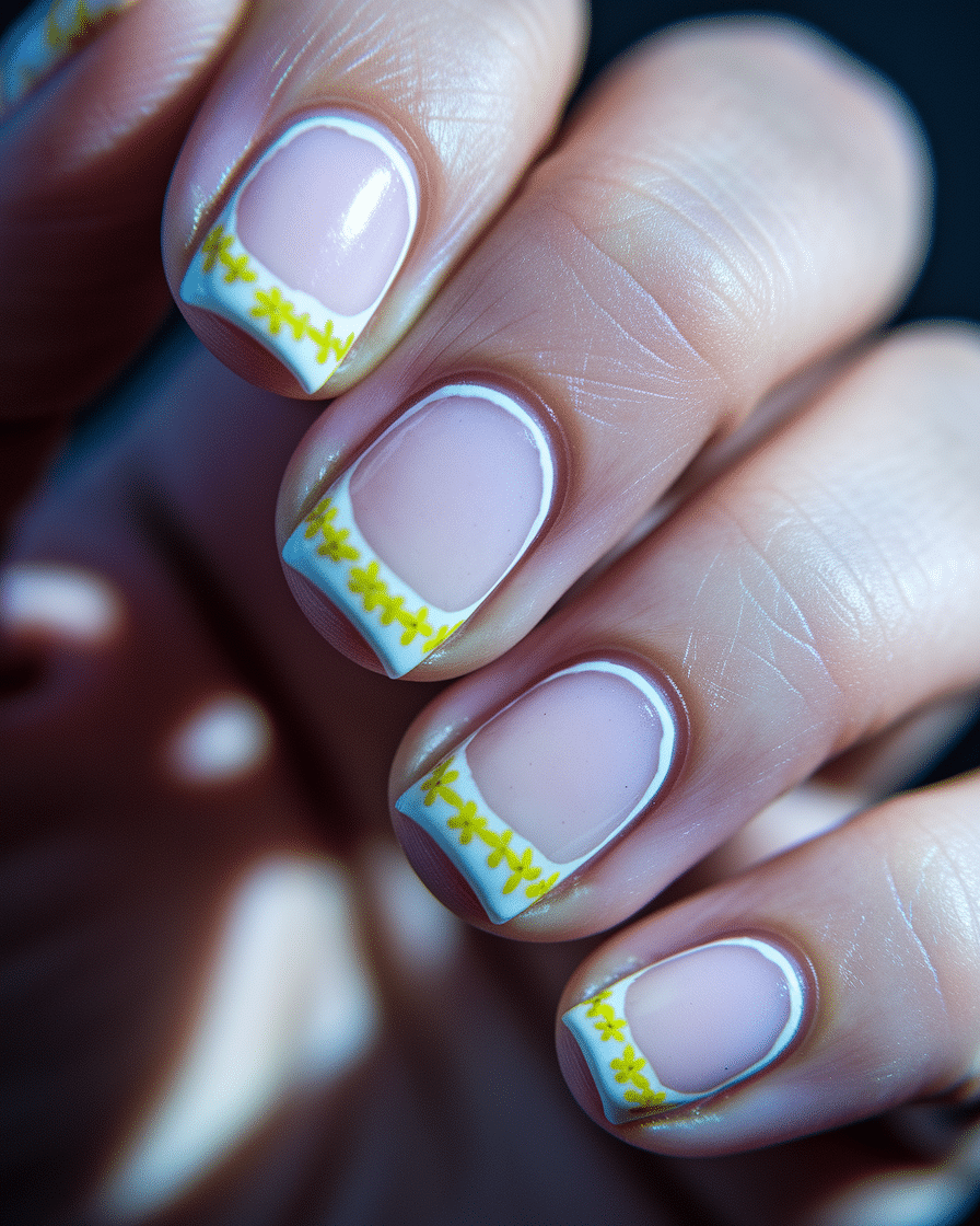 French Tip Nail Designs with Floral Accents That Brighten Up Your Summer Look